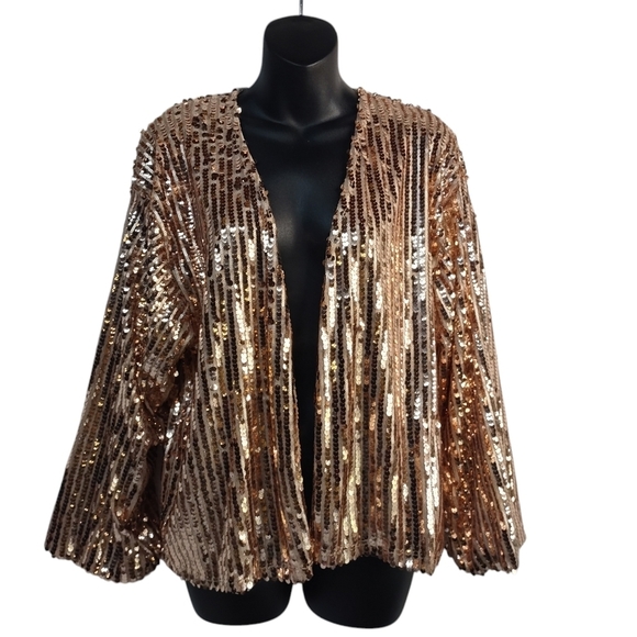 Blue S Women's Sequined Open Front Jacket Size M NWT - Picture 1 of 9